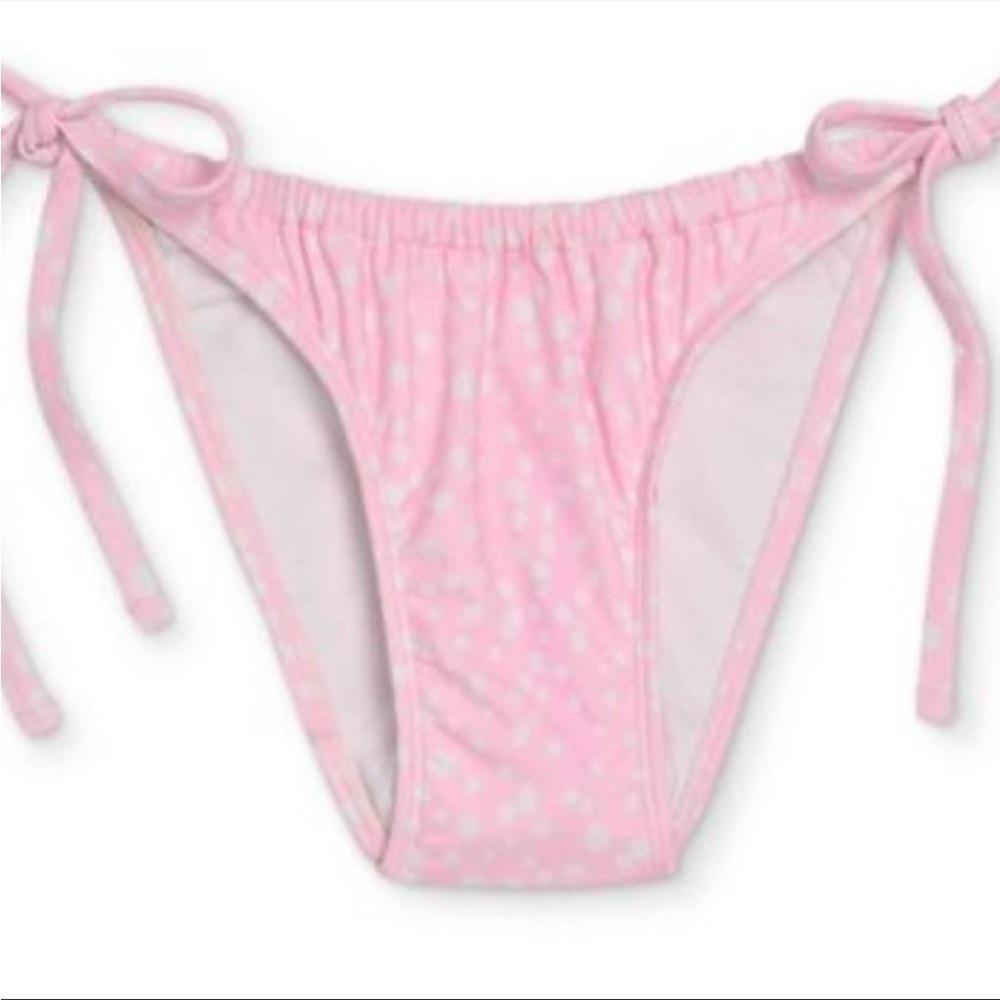 Juniors Shirred Side-Tie Hi Leg Scoop Bikini Bottom Xhilaration NWT Pink Dot - Picture 3 of 7